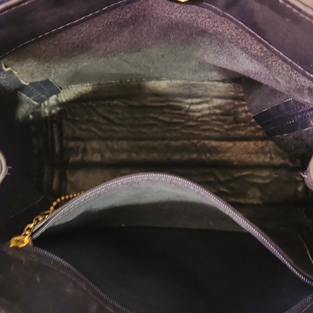 Coach Dark Navy Leather Shoulder Bag with Gold Accents - Picture 9 of 9